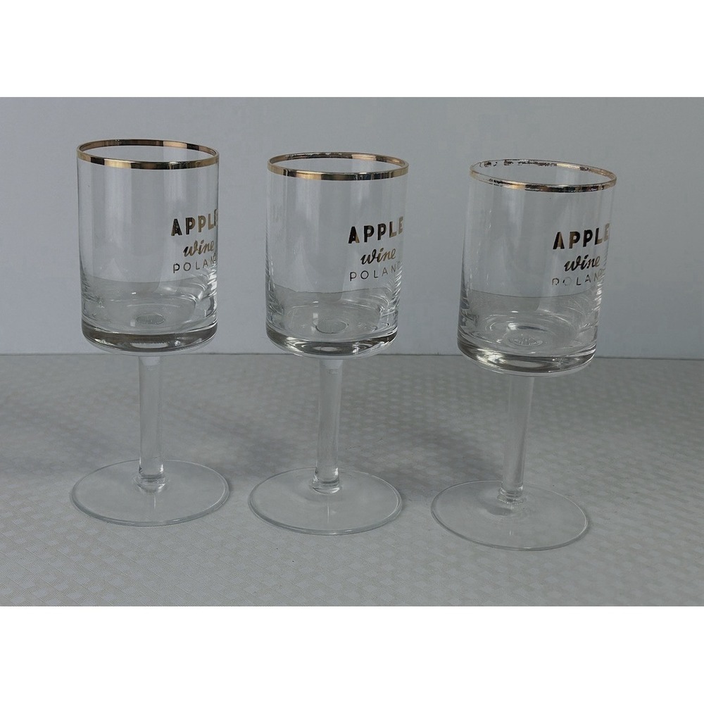 Vintage Apple Wine Poland Stemmed Glasses Set 3 Gold Rim Barware Retro - Picture 8 of 10